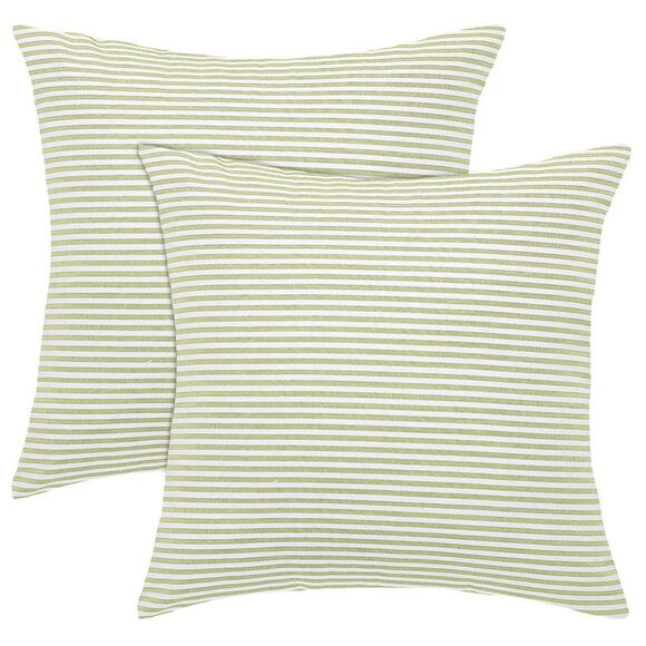 2pcs Striped Lumbar Throw Pillow Cover Decorative Cushion Covers Green and White - Picture 1 of 6
